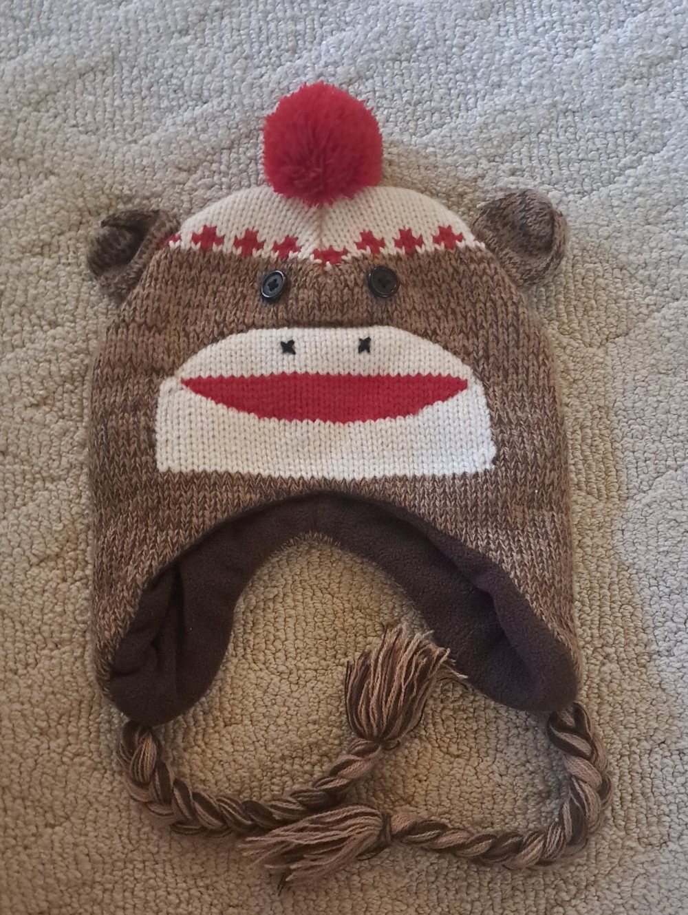 Brown Sock Monkey Pom Pom Winter Hat